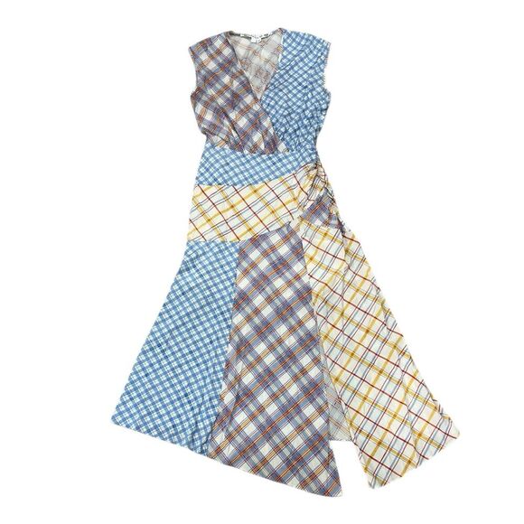 Veronica Beard Pastel Check Patch Silk Blend Wixson Midi Dress 0 - Picture 2 of 7